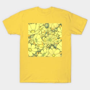 Cosmos Wildflowers and Buds on Golden Yellow T-Shirt